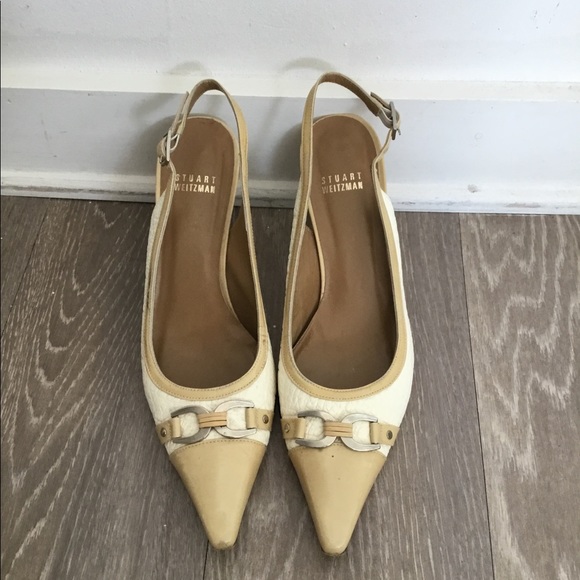 Stuart Weizman White/ Tan Heels Size 7.5 $80 - Picture 2 of 8